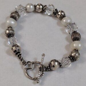 Beaded Bracelet Sterling Heart Toggle